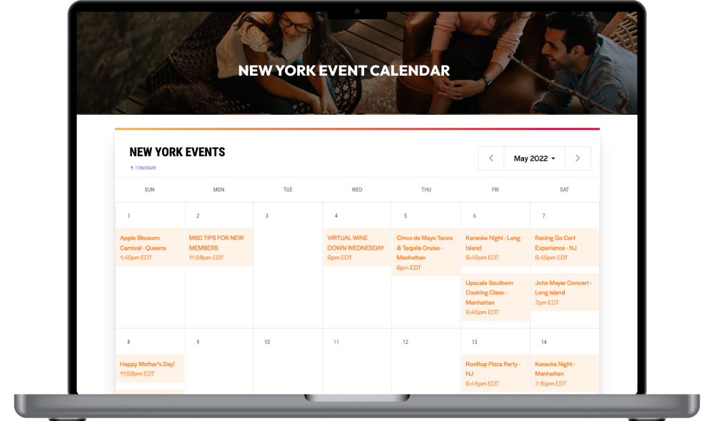 Events Calendar for Singles event meetup group